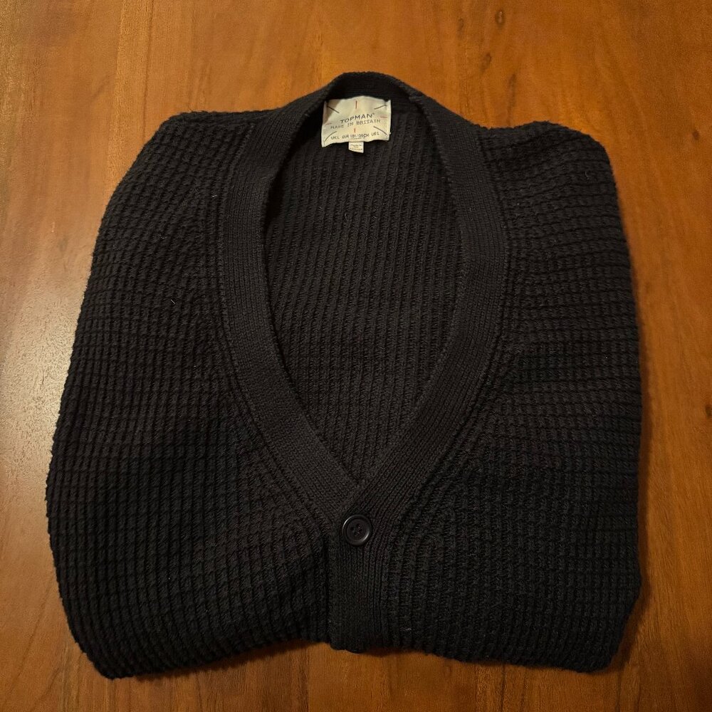 Topman Waffle Knit Button-up Cardigan (Size L, Color Navy Blue)